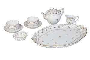 
	
		A Herend cabaret set, 20th century, decorated with gilt floral and foliate sprigs, within...