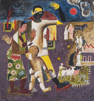 
	
		Baburao Sadwelkar, 1918-2000,  The Things Around, and Ambiguity, signed and dated lower...