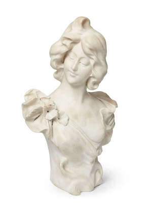 
	
		L.M. Bartolini, a carved alabaster bust 'Carmen'
		Late 19th Century, signed L.M....