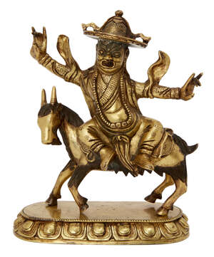 
	
		A Chinese gilt bronze figure of Sridevi on horseback, late 19th/early 20th century, 