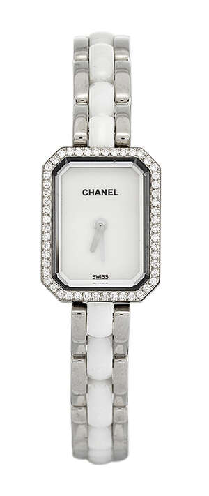 
	
		A diamond and white ceramic 'Premiere' quartz wristwatch, by Chanel, the white lacquer...