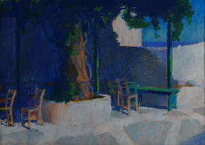 Gerry Dudgeon, 
		British b.1952-
		 
		Nikia, Nisyros;
		 
		gouache, signed, titled and dated 1988, further inscribed to the reverse of the frame, 29.