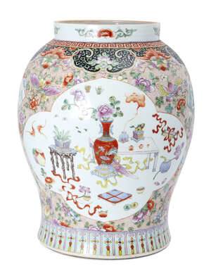 
	
		A large Chinese porcelain baluster jar, early 20th century, painted in famille rose...