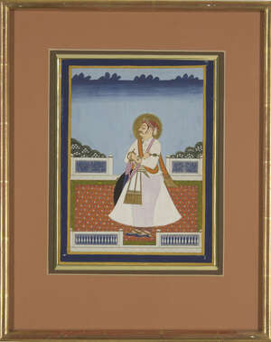Portrait of a prince on a terrace, Jaipur, Rajasthan, India, circa 1850, opaque pigments...