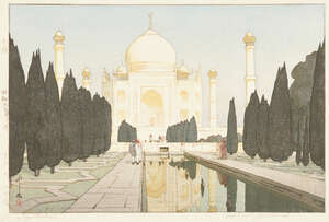 
	
		Hiroshi Yoshida, Japanese 1876-1950, Taj Mahal, 1931, woodblock print in colours, signed...