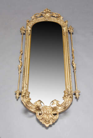 
	
		A Louis XVI style giltwood girandole mirror, late 19th Century, with overall scrolling...