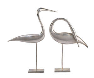 
	
		Guy Taplin, 
		British b.1939 - 
		 
		Pair of egrets; 
		 
		sterling silver, each...