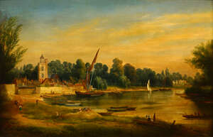 
	
		Circle of William Howard, 
		British, 19th century- 
		 
		Thames river scene;...