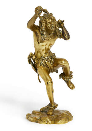 
	
		A Bergman polished bronze figure of a Native American, 19th century, modelled holding a...