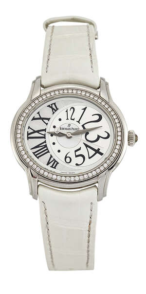 
	
		A lady's diamond 'Millenary' wristwatch, by Audemars Piguet, the white and silvered oval...