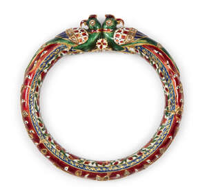 
	
		A diamond-set and enamelled gold bracelet, Jaipur, North India, 19th century, of circular...