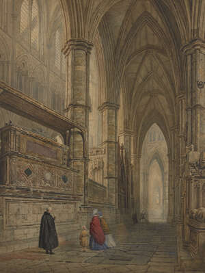 
	
		Attributed to Frederick Nash, 
		British 1782-1856- 
		 
		Westminster Abbey with...