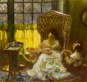 
	
		Gaston La Touche, 
		French 1854-1913- 
		 
		Maternité, 1910; 
		 
		oil on cradled...