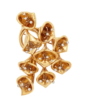 An Italian diamond set brooch, composed of articulated floral sections, the central wires to...