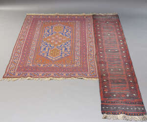 
	
		An Afghan rug with floral design in deep blue field and multiple borders, 212cm x146cm ,...