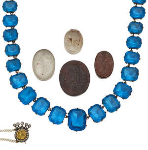 
	
		A collection of jewellery, including a group of three Tassie type seals; A 19th century...