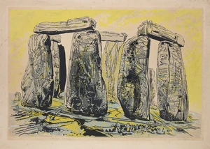 Getrude Hermes,&nbsp;British 1901-1983,&nbsp;&nbsp;Stonehenge, 1959;&nbsp;linocut on card,&nbsp;signed in pencil, dated and...