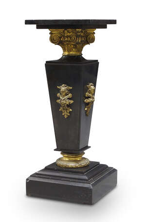 
	
		A French black slate and gilt metal mounted pedestal, late 19th century, the square top...
