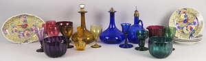 
	
		A Georgian blue glass decanter, with a later metal stopper, 24cm high, together with two...