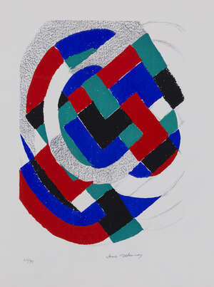 
	
		Sonia Delaunay,
		French 1885-1979-
		 
		Untitled, 1971;
		 
		lithograph in colours on...