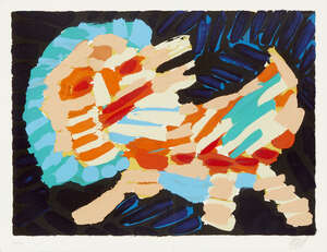
	
		Karel Appel, 
		Dutch 1921-2006- 
		 
		Lion, 1978;
		 
		lithograph printed in colours,...