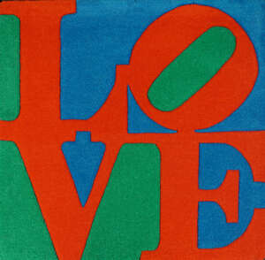 Robert Indiana, 
		American 1928-2018- 
		 
		Classic Love, 2006; 
		 
		multiple, hand tufted wool, produced for Galerie-F Germany, manufacturers label
