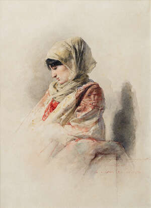 
	
		Circle of Alexei Harlamoff, 
		Russian/French 1840-1925-
		 
		Portrait of a woman...
