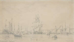 
	
		Edward William Cooke RA, 
		British 1811-1880- 
		 
		Portsmouth Harbour; 
		 
		