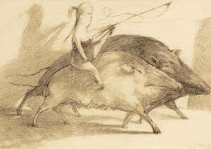 
	
		Tanya Doskova, 
		Canadian/Bulgarian b. 1960- 
		 
		An Acrobat riding a boar;...