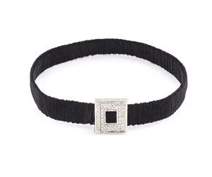 A diamond bracelet, the flat section bracelet composed of wrapped wire, to a brilliant-cut diamond set square-shape clasp, stamped 750, length 18cm (VAT charge