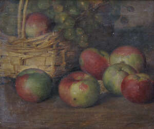 
	
		Northern European School, late 19th/early 20th century- Apples and grapes in a basket;...