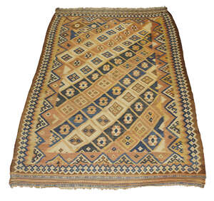 
	
		A Caucasian Kelim, early 20th century, with geometric motifs in step edged lozenged...