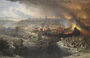 
	
		After David Roberts RA, 
		Scottish 1796-1864- 
		 
		The Siege and Destruction of...