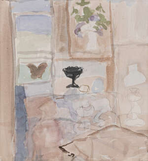 
	
		Mary Potter, 
		British 1900-1981 - 
		 
		Butterfly and Black Bowl; 
		 
		