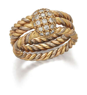 
	
		Cartier, an 18ct gold, diamond ring, by Cartier, of rope work design accented with...