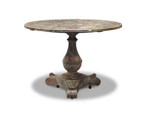 
	
		A French marble centre table, 19th century, the circular top above baluster form column...