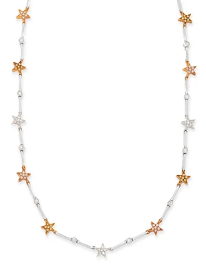 Kutchinsky. A diamond and coloured diamond necklace, with diamond, yellow diamond, and pink diamond set star design panels, between bar link connections, and f