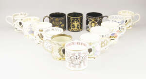 
	
		A group of fourteen Wedgwood oversized commemorative mugs, designed by Richard Guyatt,...