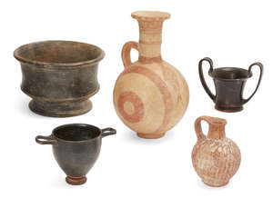 A group of pottery vessels, Circa 9th -3rd Century B.C.
Including a Cypriot Iron Age vessel, set...
