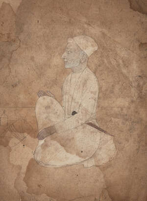 
	
		A drawing of the Sikh Guru Angad Ji, Pahari, India, early 19th century, opaque pigments...