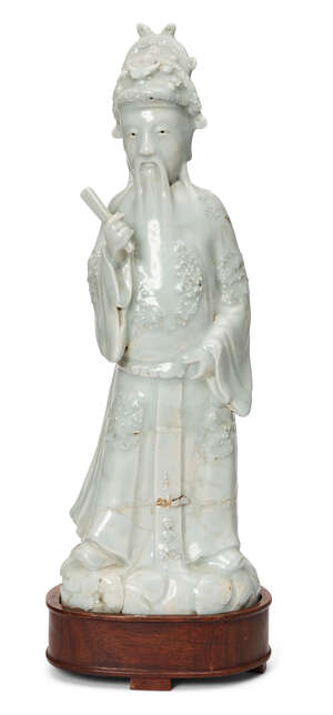 
	
		A Chinese qingbai stoneware figure, Qing dynasty, moulded as a standing figure of a...