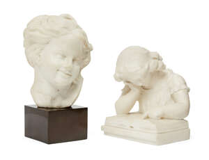 
	
		A French marble bust of a laughing boy, in the style of Jean-Baptiste Carpeaux, late 19th...