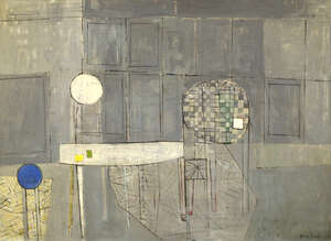 
	
		Henry Mundy, 
		British b. 1919- 
		 
		Abstract Composition; 
		 
		oil on board,...