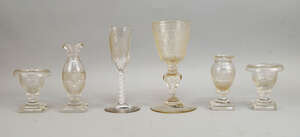 
	
		A large goblet form glass, 19th century, the tapering bowl engraved with panels of...