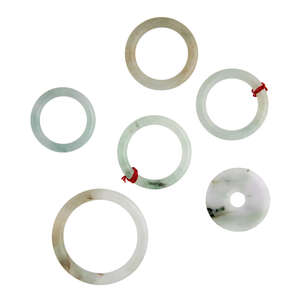 
	
		Five jadeite hoops and a pi disc, diameter 1 x 7cm, 3 x 5cm, 1 x 4.5, and 4.5cm for the...