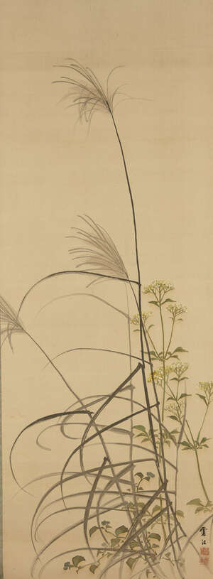 
	
		Nomura Sekko, Japanese 1875-1961, hanging scroll, ink and colour on silk, depicting...