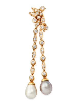 A natural pearl and diamond set jewellery component, designed as a brilliant-cut diamond cluster...