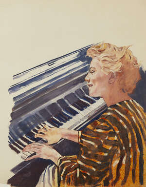 
	
		Erich Wolfsfeld, 
		Polish/British 1884-1956- 
		 
		Portrait of a pianist; 
		 
		