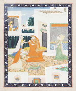 
	
		A princess lamenting her lover's departure, Kangra, Punjab Hills, North India, circa 1810