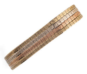 
	
		A 9-carat gold bracelet, composed of four textured gold rows, length 17.5cm, British...